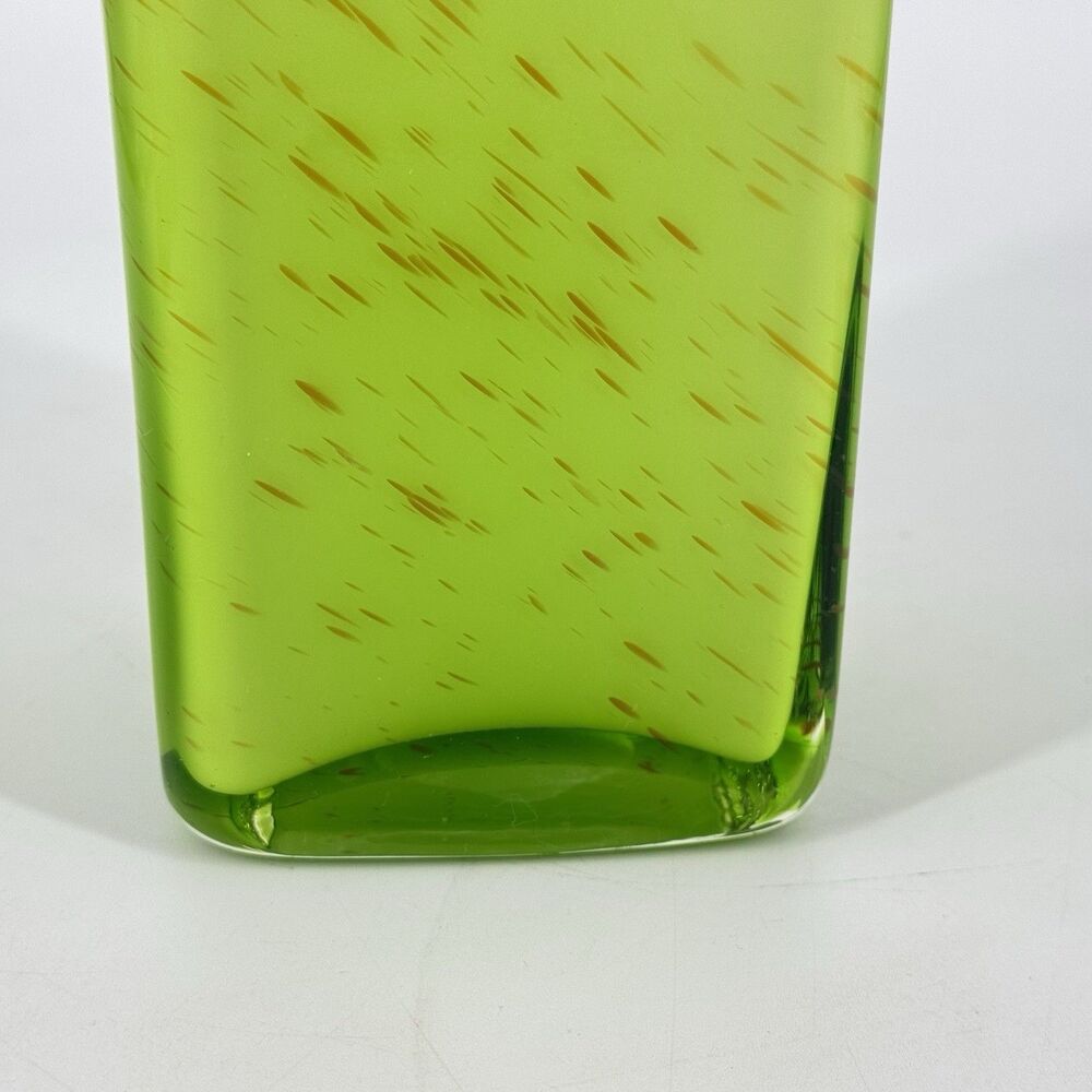 Tall Green Art Glass Vase Hand Blown Style Square Modern Speckled 9.75” - Picture 4 of 10